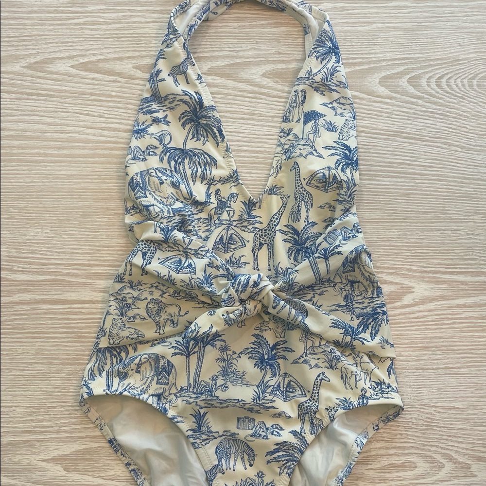 Tory Burch Blue and White Toile One-Piece Swimsuit - Picture 2 of 8